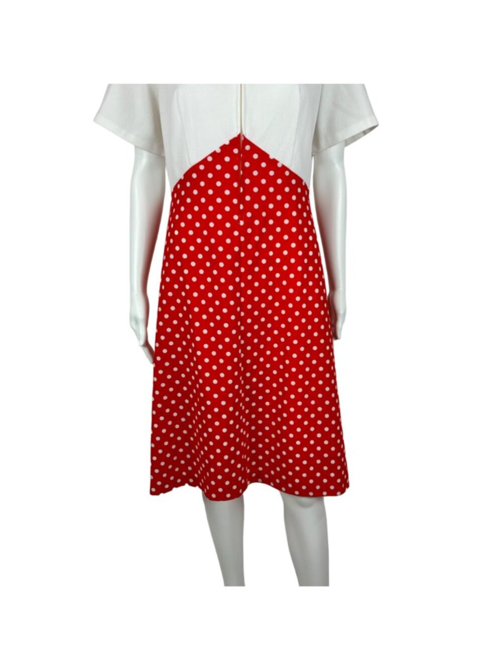 Vintage 70s Polka Dot Dress Women's Large Red White Front Zip Up Mini Minnie Bab - Picture 7 of 11
